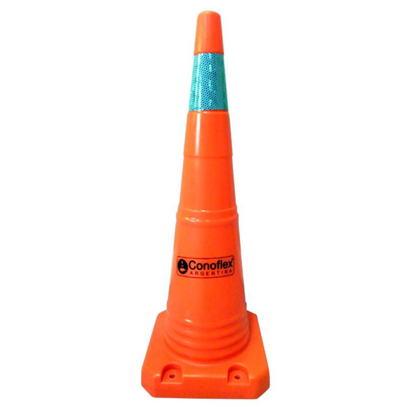 Cono Naranja  De Pvc Flexible Con Memoria – 70 Cm Altura - Base  Antideslizante Reforzada De 25 X 25 Cm  (1,6 Kg) - 1 Bandas Reflectiva  De 7,5 Cm - Modelo King