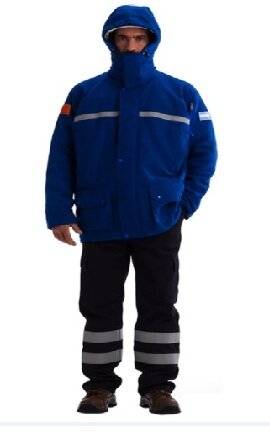 Campera Ignifuga Parka C/ Bandas Reflectivas – Mod. 60%/Alg. 38%/Antiestatico /2%. - Gris Claro - 8 Oz/ Yd2 - Modelo Mod. 180 - Marca Geo Tex - Talle Xs