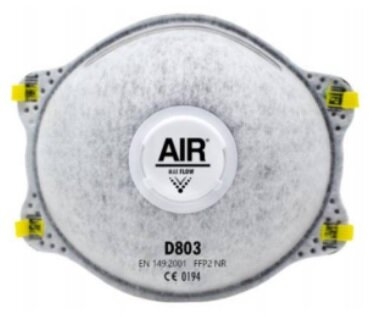 Respirador Descartable D803 Ffp2 Nr . N95 Con Valvula Y Carbon Activado  Para Particulas Solidas Y Liquidas Y Para Vapores Organicos - Marca Air.