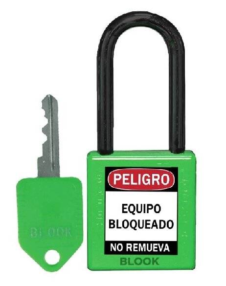 Candado Plastico Grande Antichispa. Igual Cerradura. Medidas: 45X42Mm Arco:38Mm - Arandela Plastica Chica - Color Verde- Marca Servus.