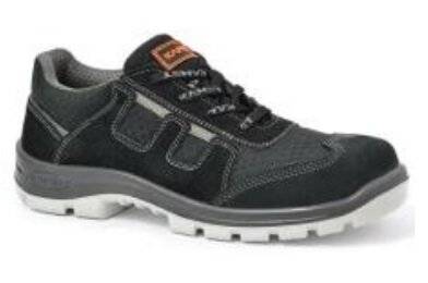Zapatilla – Puntera De Acero – Cuero Descarne - Textil – Suela Pu  Bidensidad - Color Negro - Art. 77012 - Modelo Alfa - Marca Kamet. T/43