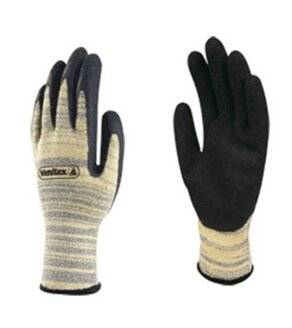 Guante Sin Costura Anticorte  Y Resistente A Temperaturas De 300 °C. Palma Recubierta Con Latex Negro. Talle 9. - Marca Deltaplus.