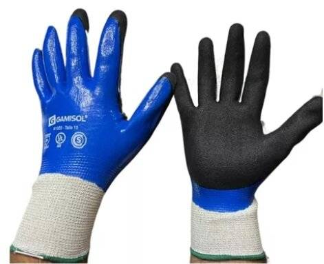 Guante Tejido G10 S/Costura Anticorte De Dyneema C/ Doble Baño De Nitrilo - Sandy - Nivel 5 Al Corte - Palma Rugosa - Art. N1003 - Marca Gamisol.