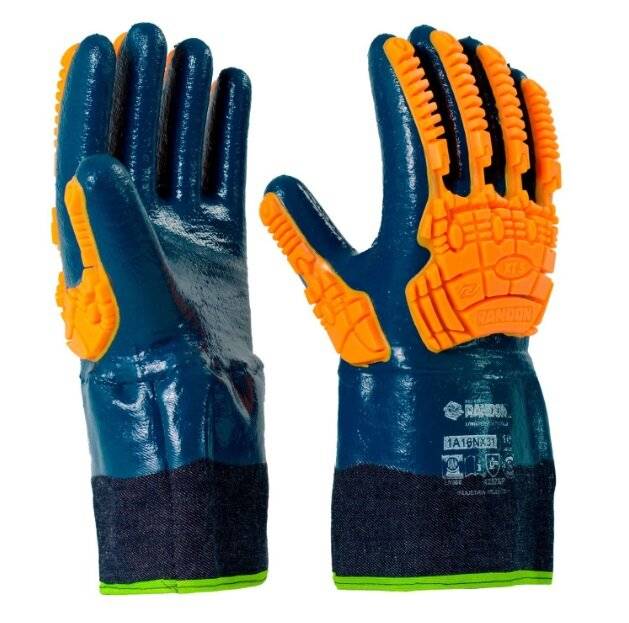 Guante Nitrilo Azul Puño De Lona Con Inserto Antigolpe - Marca Randon.