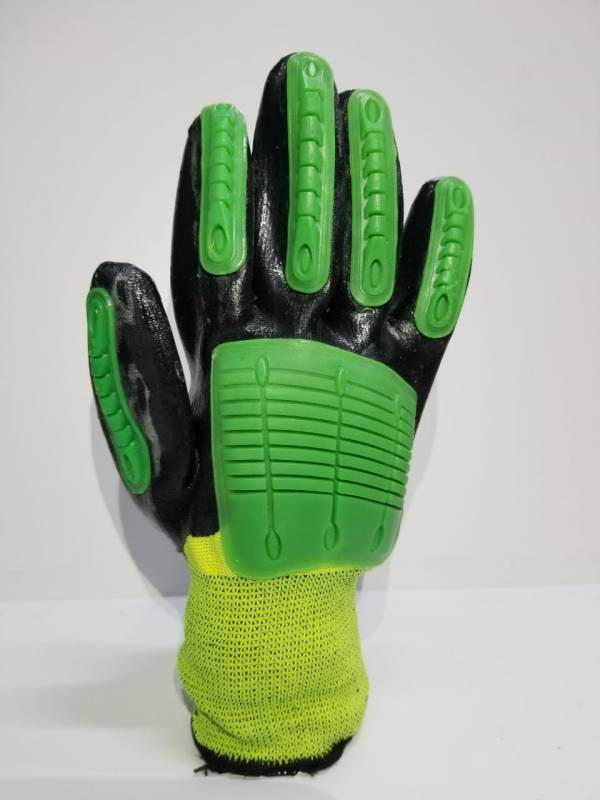 Guante Tejido G13 Jersey Poliamida Bañado Completo De Nitrilo Dorso Con Inserto Antigolpe - Mod. Drill Impact - Marca Randon.