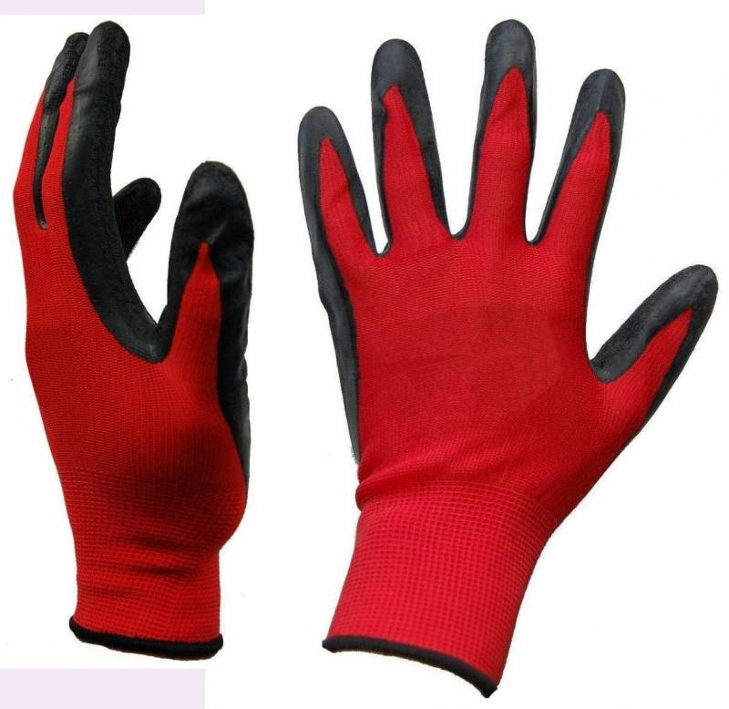 Guantes G13 Tejido Poliester Rojo Con  Baño Nitrilo En Palma - Dorso  - Ventilado - T/8 - Art. N1002 - Marca Gamisol.