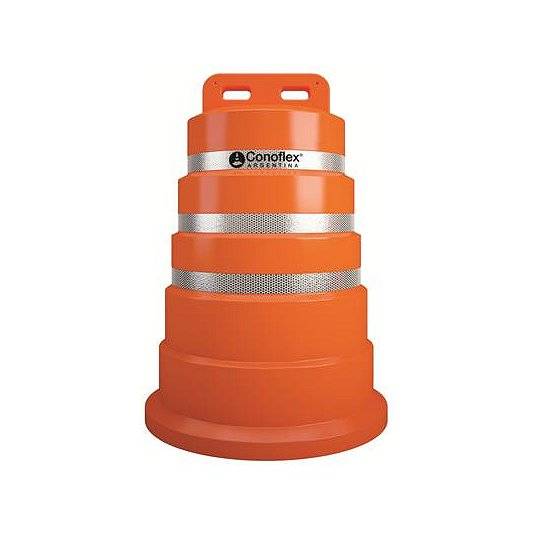 Tambor Naranja De Polietileno Semirígido (Pemd). Una Sola Pieza.  Con Reflectivo - Altura: 98 Cm. - Base: Ø 70 Cm. - Peso: 9 Kg.