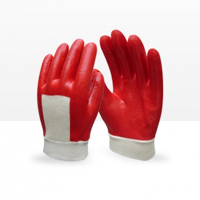 Guante Pvc Rojo - Puño Tejido Elastizado, Dorso Ventilado. 25 Cm De Largo - T/10