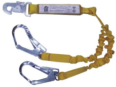 Cabo De Amarre Anticaidas Doble Elastizado De 1,5 Mt De Largo,  Amortiguador Y Un Mosqueton Estampado Abertura 18 Mm Y 2 De Abertura 55 Mm