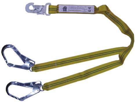 Cabo De Amarre Anticaidas Doble Con Amortiguador De Cinta Plana  Con 1 Mosqueton Chico Y 2 De 55 Mm - Art. Sky10479P
