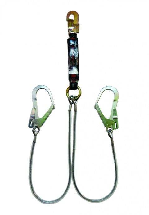 Cabo De Vida Doble Y De Cable De Acero De 6 Mm. De 1,5 Mt. - Revestido Pvc  Con Amortiguador Y Mosqueton De 55 Mm.