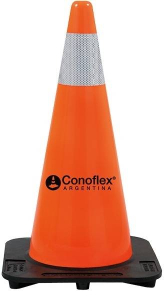 Cono Naranja  De Pvc Flexible Con Memoria  – 75 Cm De Altura  Peso 4,5 Kg. - Una Sola Pieza. – 3 Banda Reflectiva De 5 Mm De Ancho.  Modelo Minero - Cód. 1176/3
