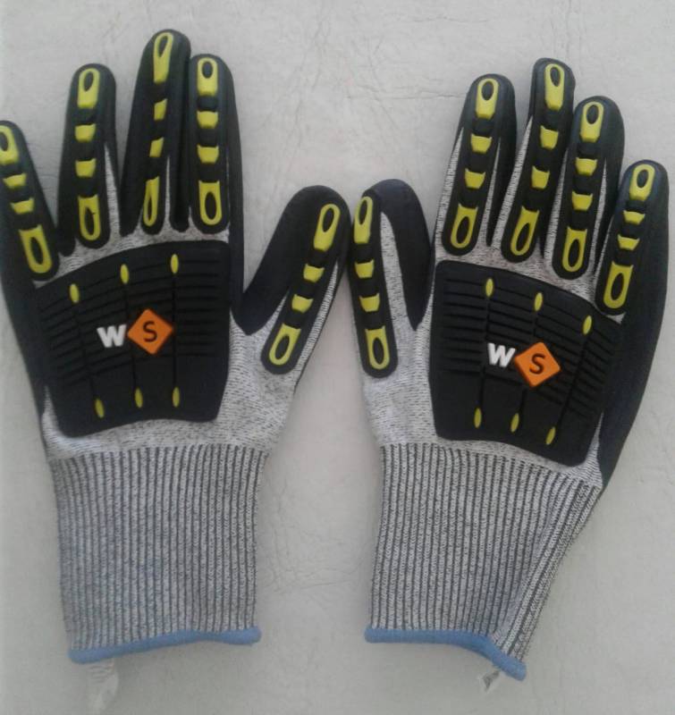 Guante Tejido S/Costura Gris - Doble Baño De Nitrilo Espumado - Refuerzo  Tpr - Antigolpe - Tejido Anticorte G13 - Modelo Tx2000 - Marca Work Safe.