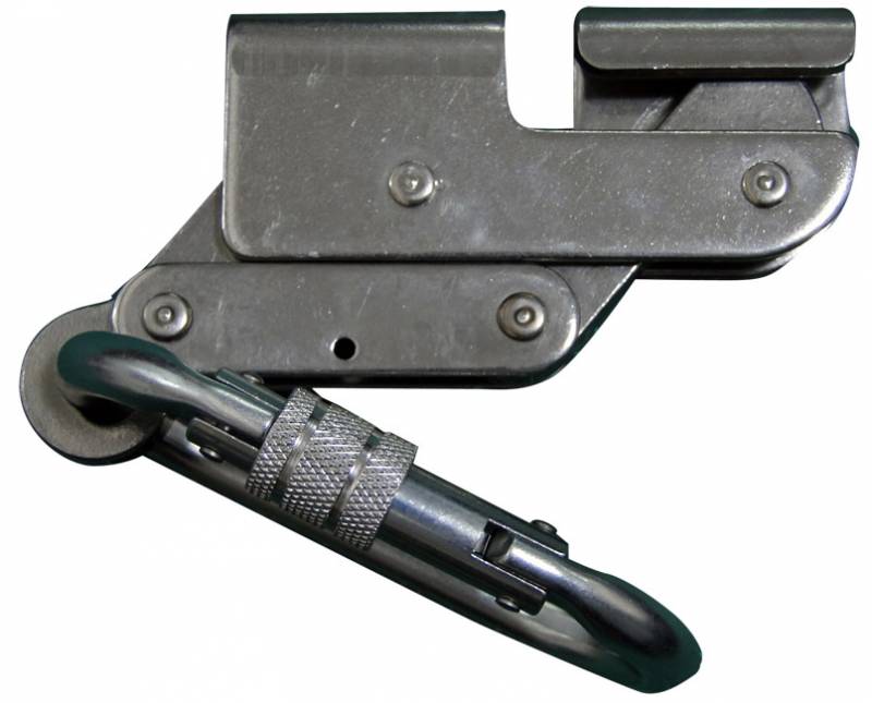 Salvacaidas De Acero Inoxidable Para Cable Acero De 8 Mm. C/ Carabinero - Con Amortiguador - Art. Sky8206A.  - Marca Sky. (Top Safe).