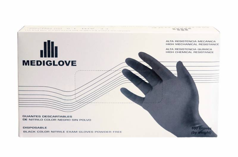 Guante De Nitrilo Negro Refor. Descartable X 100 Unidades. – Marca Mediglove. Talle S