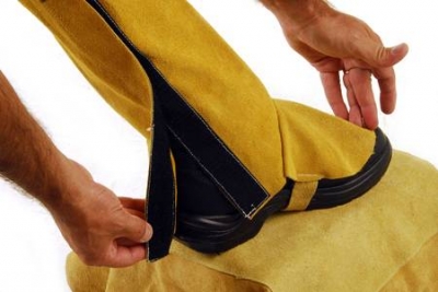 Polaina De Cuero Descarne Para Soldador Con Velcro, Cosida Con Hilo De Kevlar.
